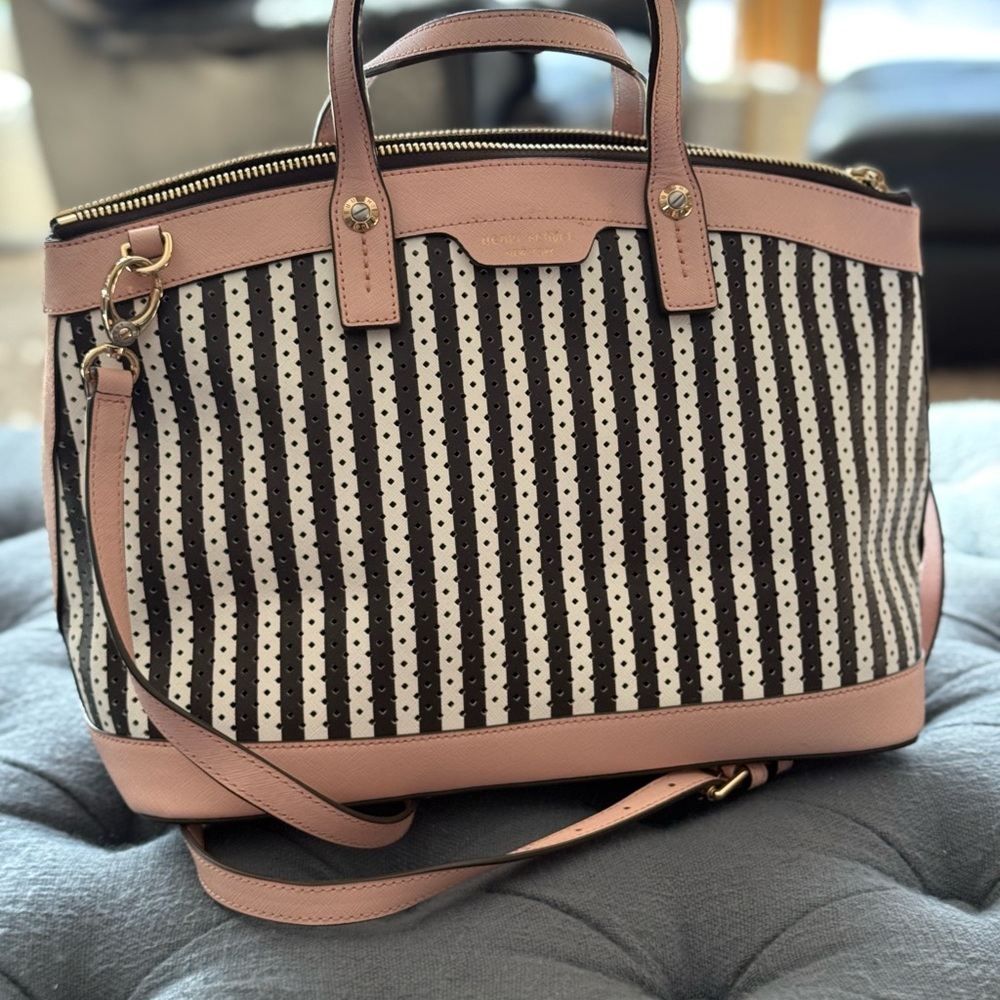 Henry Bendel Stylish Pink Leather and Black/White Striped Women's Bag